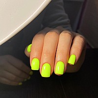 Neon Green Press On Nails Short Square Natural Short Gel Nails Glue On Acrylic Nails Press Ons Featured Protective Coat Thick R