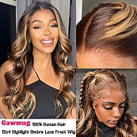 Gawmug 30 Inch Highlight Lace Front Wigs Human Hair Pre Plucked With Baby Hair 427 Colored 13X4 Body Wave Lace Frontal Wigs 180