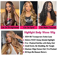 Gawmug 30 Inch Highlight Lace Front Wigs Human Hair Pre Plucked With Baby Hair 427 Colored 13X4 Body Wave Lace Frontal Wigs 180