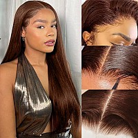 Tenacoo 30 Inch Wear And Go Glueless Wig Chocolate Brown Lace Front Wig Human Hair Pre Plucked Pre Cut 9X6 Glueless Lace Front W