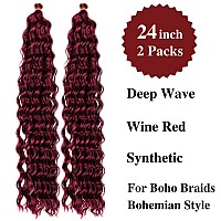 Dark Red Curly Braiding Hair Deep Wave Curly Braiding Hair For Boho Braids Crochet Braids Deep Wave 24 Inch