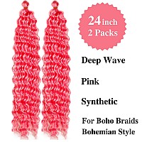 Pink Curly Braiding Hair Deep Wave Curly Braiding Hair For Boho Braids Crochet Braids Deep Wave 24 Inch