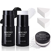 Meicoly Black White Face Body Paint Stick Set With Sponges And Setting Powderface Paint Stick For Adults And Kidsclown White M