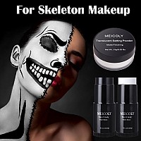 Meicoly Black White Face Body Paint Stick Set With Sponges And Setting Powderface Paint Stick For Adults And Kidsclown White M