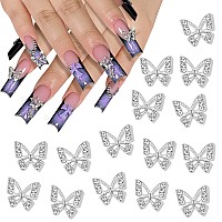 Nail Charms Tembelle Ltd 24Pcs Butterfly Nail Charms Silver 3D Alloy Butterfly Charms For Nails Butterfly Charm Nail Art Jewe