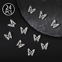 Nail Charms Tembelle Ltd 24Pcs Butterfly Nail Charms Silver 3D Alloy Butterfly Charms For Nails Butterfly Charm Nail Art Jewe