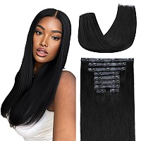 Lashey Seamless Clip In Hair Extensions Human Hair 150G 9Pcs 1 Jet Black Straight 22 Inch Clip In Hair Extensions For Women Hai