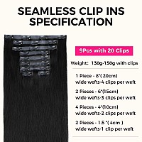 Lashey Seamless Clip In Hair Extensions Human Hair 150G 9Pcs 1 Jet Black Straight 22 Inch Clip In Hair Extensions For Women Hai