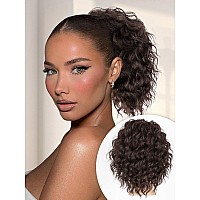 Alxnan Wavy Curly Ponytail Extension 8 Brown Drawstring Ponytai For Black Women Short Soft Natural Synthetic Hairpiece Thick