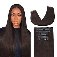 Lashey Seamless Clip In Hair Extensions Human Hair 130G 9Pcs 2 Dark Brown Straight 18 Inch Clip In Hair Extensions For Women Ha