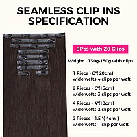 Lashey Seamless Clip In Hair Extensions Human Hair 130G 9Pcs 2 Dark Brown Straight 18 Inch Clip In Hair Extensions For Women Ha