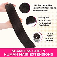 Lashey Seamless Clip In Hair Extensions Human Hair 130G 9Pcs 2 Dark Brown Straight 18 Inch Clip In Hair Extensions For Women Ha