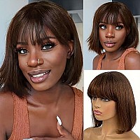 Rebasar Chocolate Brown Short Bob Wigs Human Hair Glueless Wear And Go Bob Wig With Bangs Human Hair Wigs For Black Women Human