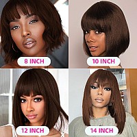 Rebasar Chocolate Brown Short Bob Wigs Human Hair Glueless Wear And Go Bob Wig With Bangs Human Hair Wigs For Black Women Human