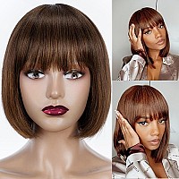 Rebasar Chocolate Brown Short Bob Wigs Human Hair Wear And Go Bob Wig With Bangs Human Hair Wigs For Black Women Human Hair Glue