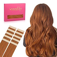 Wennalife Tape In Hair Extensions Human Hair Dirty Ginger Tape In Extensions 10Pcs 25G 14 Inch Remy Invisible Tape Ins Straight