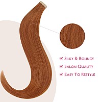 Wennalife Tape In Hair Extensions Human Hair Dirty Ginger Tape In Extensions 10Pcs 25G 14 Inch Remy Invisible Tape Ins Straight