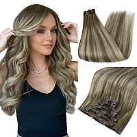 Full Shine Short Clip In Hair Extensions 12 Inch Hair Extensions Real Human Hair Professional Grade 78007 Cool Taupe Ombre Hig