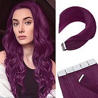 Rich Choices Tape In Hair Extensions Human Hair Purple Tape Hair Extensions Real Remy Human Hair 20 Inch Invisible Tape In Hair