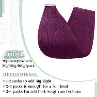 Rich Choices Tape In Hair Extensions Human Hair Purple Tape Hair Extensions Real Remy Human Hair 20 Inch Invisible Tape In Hair