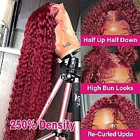 Larhali 99J Hd Lace Front Wigs Human Hair Pre Plucked 250 Density Burgundy 13X6 Deep Wave Frontal Wigs Natural Hairline Human H