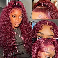 Larhali 99J Hd Lace Front Wigs Human Hair Pre Plucked 250 Density Burgundy 13X6 Deep Wave Frontal Wigs Natural Hairline Human H