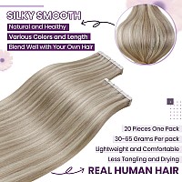 Laavoo Human Hair Tape In Extensions Blonde Hair Extensions Real Human Hair Tape In 100G 40Pcs 18Inch Ash Blonde Highlights With