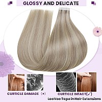 Laavoo Human Hair Tape In Extensions Blonde Hair Extensions Real Human Hair Tape In 100G 40Pcs 18Inch Ash Blonde Highlights With