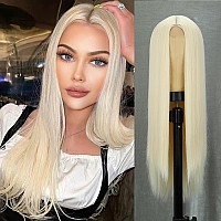 Xinran Long Blonde Straight Wig For Women Light Blonde Middle Part Synthetic Hair Wig Natural Hairline Replacement Daily Use Cos