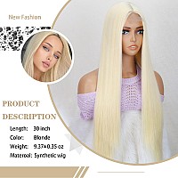 Xinran Long Blonde Straight Wig For Women Light Blonde Middle Part Synthetic Hair Wig Natural Hairline Replacement Daily Use Cos