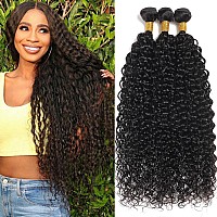 Seekomi Water Wave Bundles 16 18 20 Inch 12A Brazilian Water Wave Human Hair Bundles Double Weft Natural Black Color 3 Bundles H