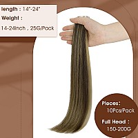 Full Shine Human Virgin Hair Extensions Tape In Medium Brown To Blonde And Brown Balayage Tape In Hair Extensions Virgin Remy Ha