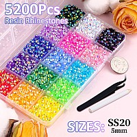 5200Pcs Resin Jelly Rhinestones With Tweezers For Crafting Mixedcolor 5Mm Flatback Gems Bedazzling Crystal For Diy Crafts Clo