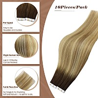 Full Shine Virgin Remy Hair Extensions Tape In 24 Inch Straight Human Hair Virgin Hair Tape In Balayage Dark Brown To Ash Brown