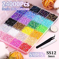 24000Pcs Resin Jelly Rhinestones With Tweezers For Crafting Mixedcolor 3Mm Non Hotfix Flatback Gems Bedazzling Crystal For Di