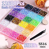 12600Pcs Resin Jelly Rhinestones With Tweezers For Crafting Mixedcolor 4Mm Non Hotfix Flatback Gems Bedazzling Crystal For Di