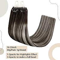 Easyouth Micro Link Hair Extensions Human Hair Balayage Micro Beads Hair Extensions Ombre Off Black Fading To Grey Silver Micro