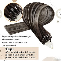 Easyouth Micro Link Hair Extensions Human Hair Balayage Micro Beads Hair Extensions Ombre Off Black Fading To Grey Silver Micro