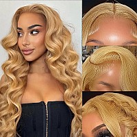 Qzoqzo Honey Blonde Lace Front Wig Human Hair 13X6 Honey Blonde Hd Lace Front Wig Human Hair Pre Plucked With Baby Hair 180 Den