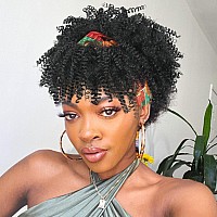 Aisaide Short Black Kinky Curly Headband Wig For Black Women Afro Kinky Headband Wig With Bangs Afro Kinky Curly Hair Wig With H