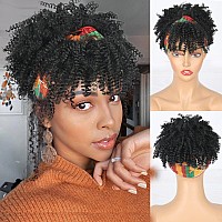 Aisaide Short Black Kinky Curly Headband Wig For Black Women Afro Kinky Headband Wig With Bangs Afro Kinky Curly Hair Wig With H