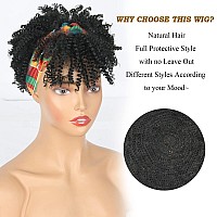 Aisaide Short Black Kinky Curly Headband Wig For Black Women Afro Kinky Headband Wig With Bangs Afro Kinky Curly Hair Wig With H