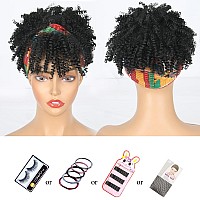 Aisaide Short Black Kinky Curly Headband Wig For Black Women Afro Kinky Headband Wig With Bangs Afro Kinky Curly Hair Wig With H