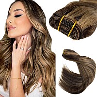 Sew In Hair Extensions Real Human Hair 18 Inch Hand Tied Weft Hair Extensions Human Hair Weave Bundles100G Dark Brown Balayage A