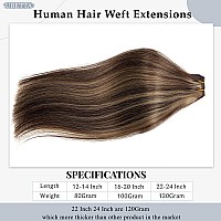 Sew In Hair Extensions Real Human Hair 18 Inch Hand Tied Weft Hair Extensions Human Hair Weave Bundles100G Dark Brown Balayage A