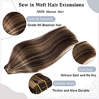 Sew In Hair Extensions Real Human Hair 18 Inch Hand Tied Weft Hair Extensions Human Hair Weave Bundles100G Dark Brown Balayage A