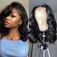 Fascara Body Wave Bob Wig Human Hair 13X4 Transparent Lace Front Wig Pre Plucked 12 Inch Bob Human Hair Wig For Women 180 Densi