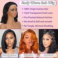 Fascara Body Wave Bob Wig Human Hair 13X4 Transparent Lace Front Wig Pre Plucked 12 Inch Bob Human Hair Wig For Women 180 Densi