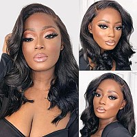 Fascara 16 Inch Body Wave Bob Wig 13X4 Transaprent Lace Front Short Body Wave Wig Human Hair 180 Density Bob Wig Human Hair Nat