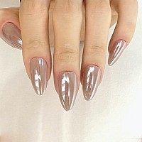 Redykat 30Pcs Glossy Soft Gel Almond Press On Nails Glazed False Nails Salon Quality Nail Art Long Acrylic Fake Nails Home Qu